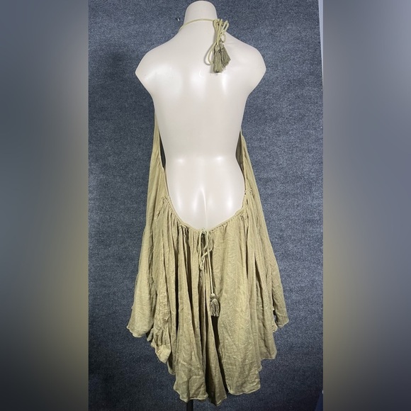 Free People Womens L Catching Rays Green Boho Fairy Raw Hem Halter Tunic Dress - Picture 6 of 12
